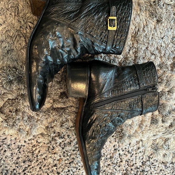 Men’s MAURI Black Hand Made OSTRICH Side Zip Boots Size 8.5 Made In Italy main image 6